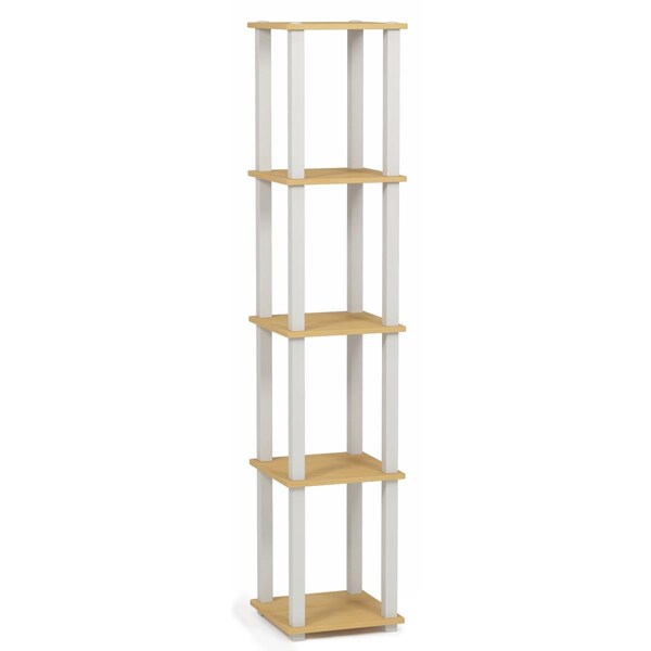 Furinno 18026BE-WH Turn-S-Tube 5-Tier Corner Square Rack Display Shelf with Square Tube - Beech & White 18026BE/WH - main